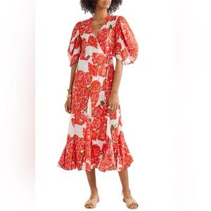 RHODE Floral Puff Sleeve Midi Dress